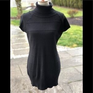 Short sleeve turtleneck black knit sweater dress